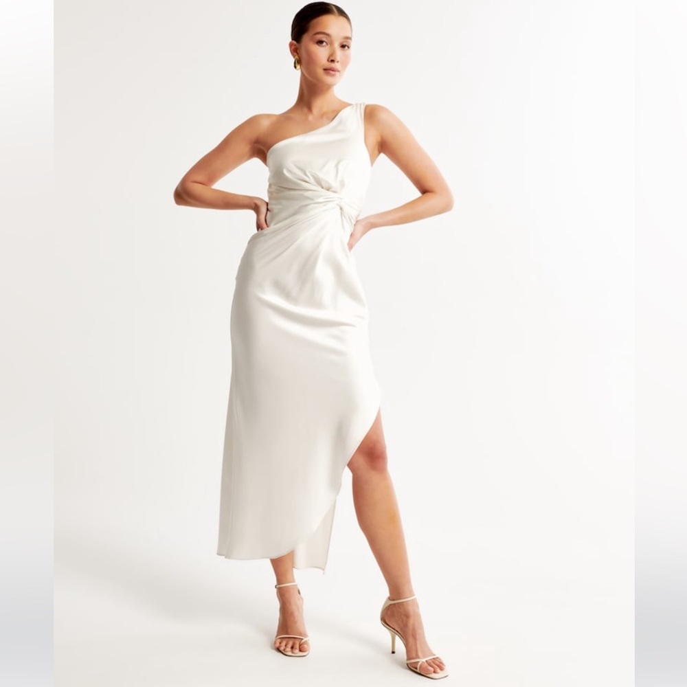 Abercrombie & Fitch One Shoulder Satin Knotted MIDI Dress